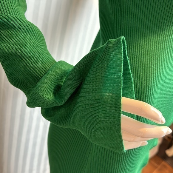 Micas Green Rib Knitted Collared Button Strips Flared Dress Size Large RefI027 - Picture 17 of 17